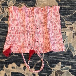 red and white tube top with tie in front
